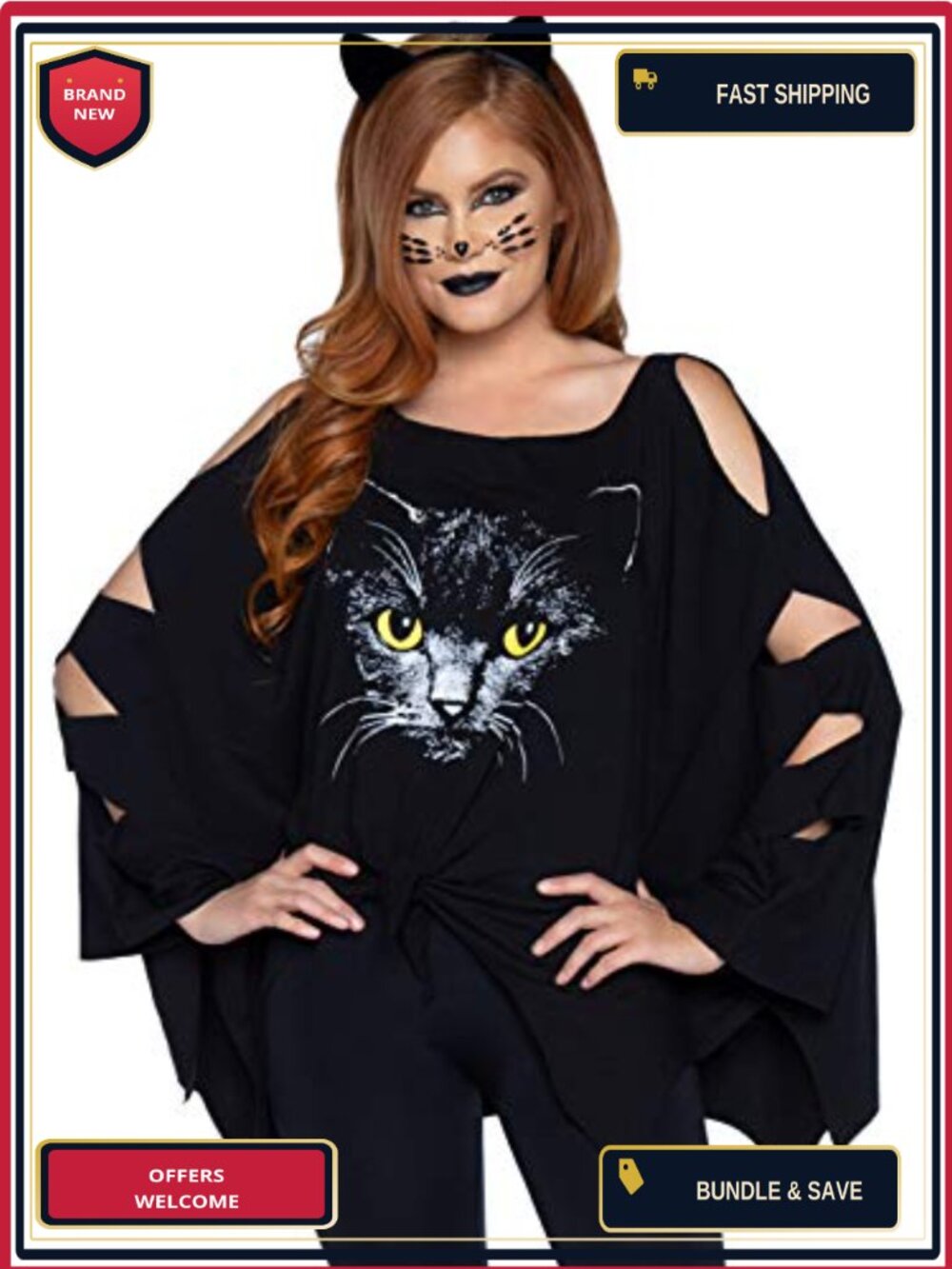 Leg Avenue Animal Poncho Halloween Costume T Shirt Relaxed Fit